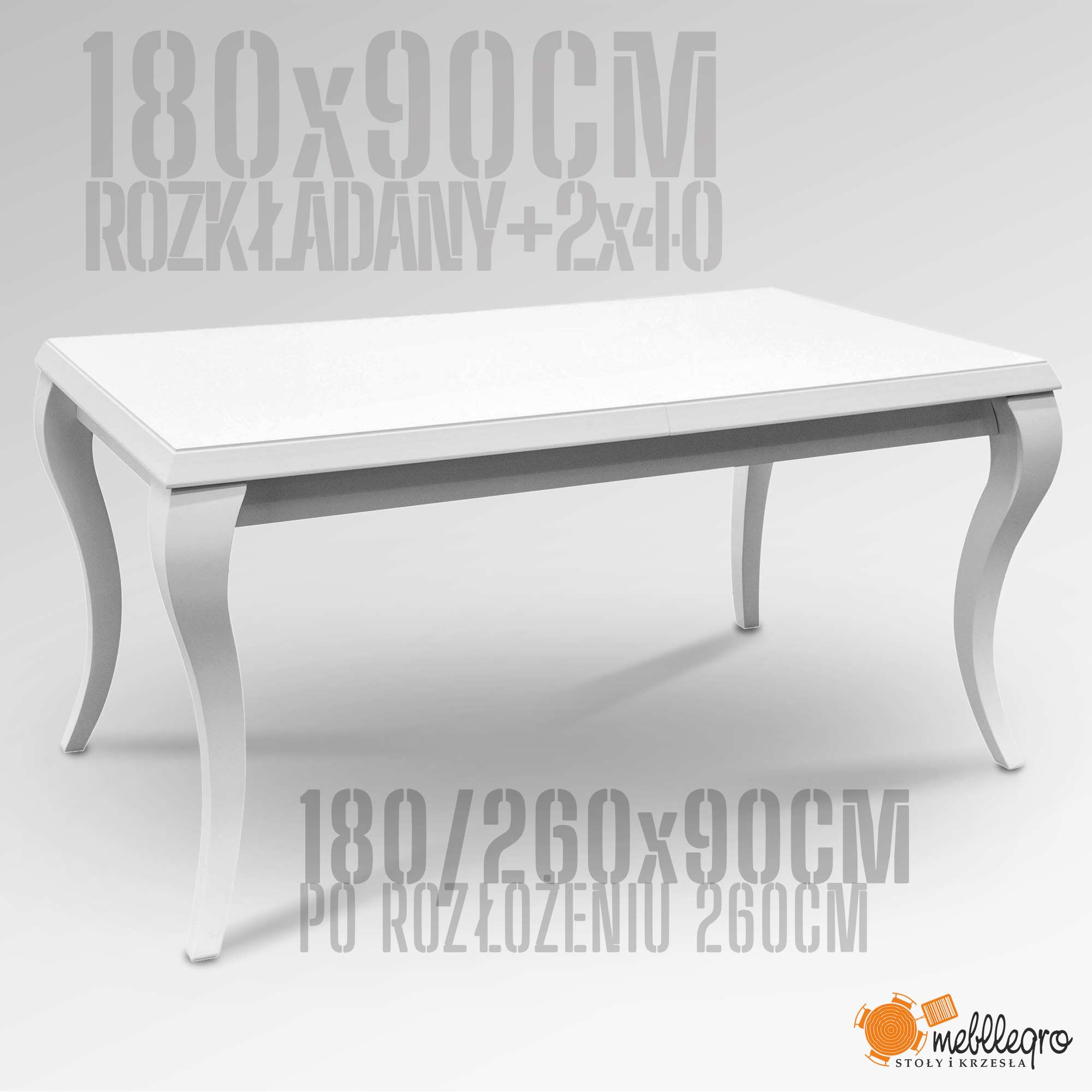 biały stół glamour 180x90 rozkładany do 260 cm