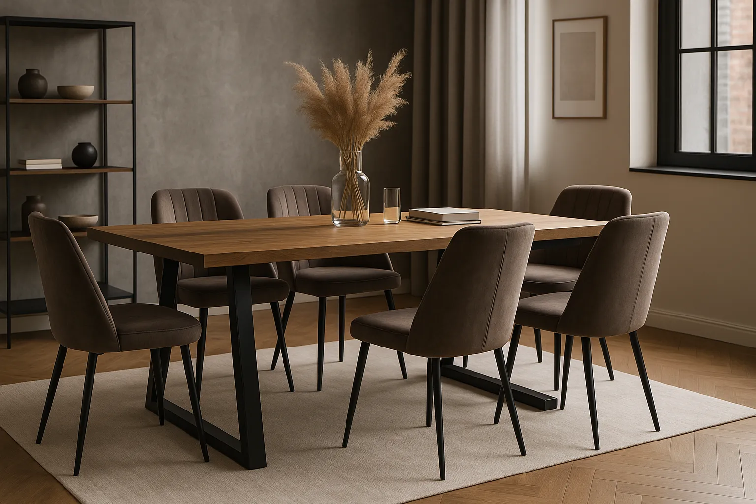 stół z metalowymi nogami