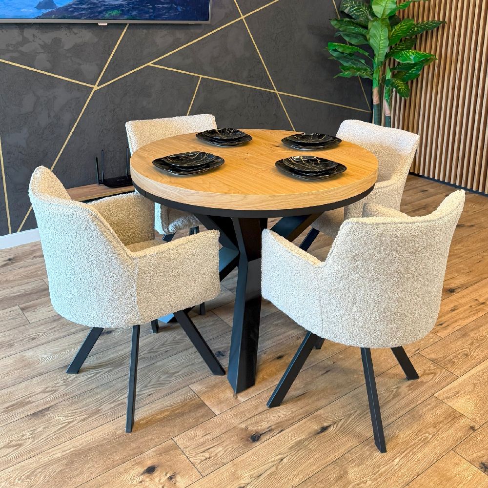 Stół okrągły rozkładany dębowy z metalowymi nogami X