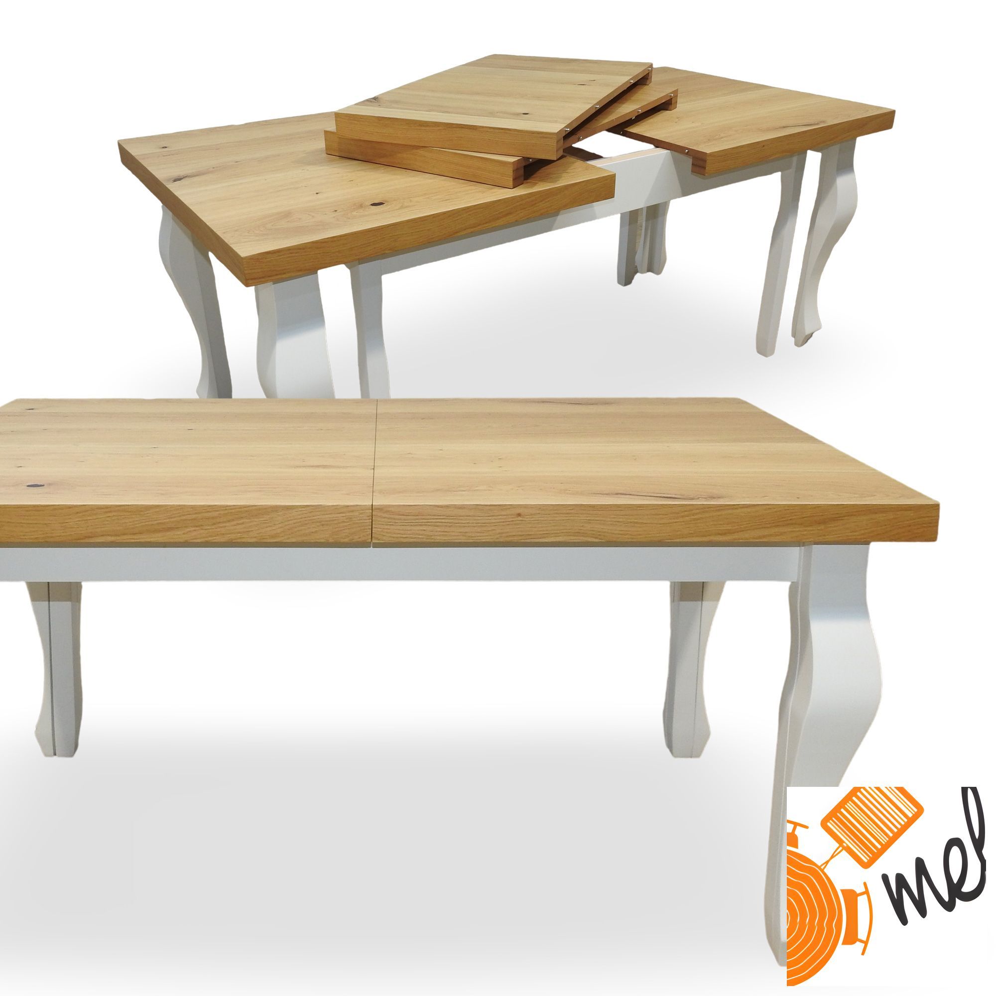 Stół rozkładany drewniano biały 8 nóg