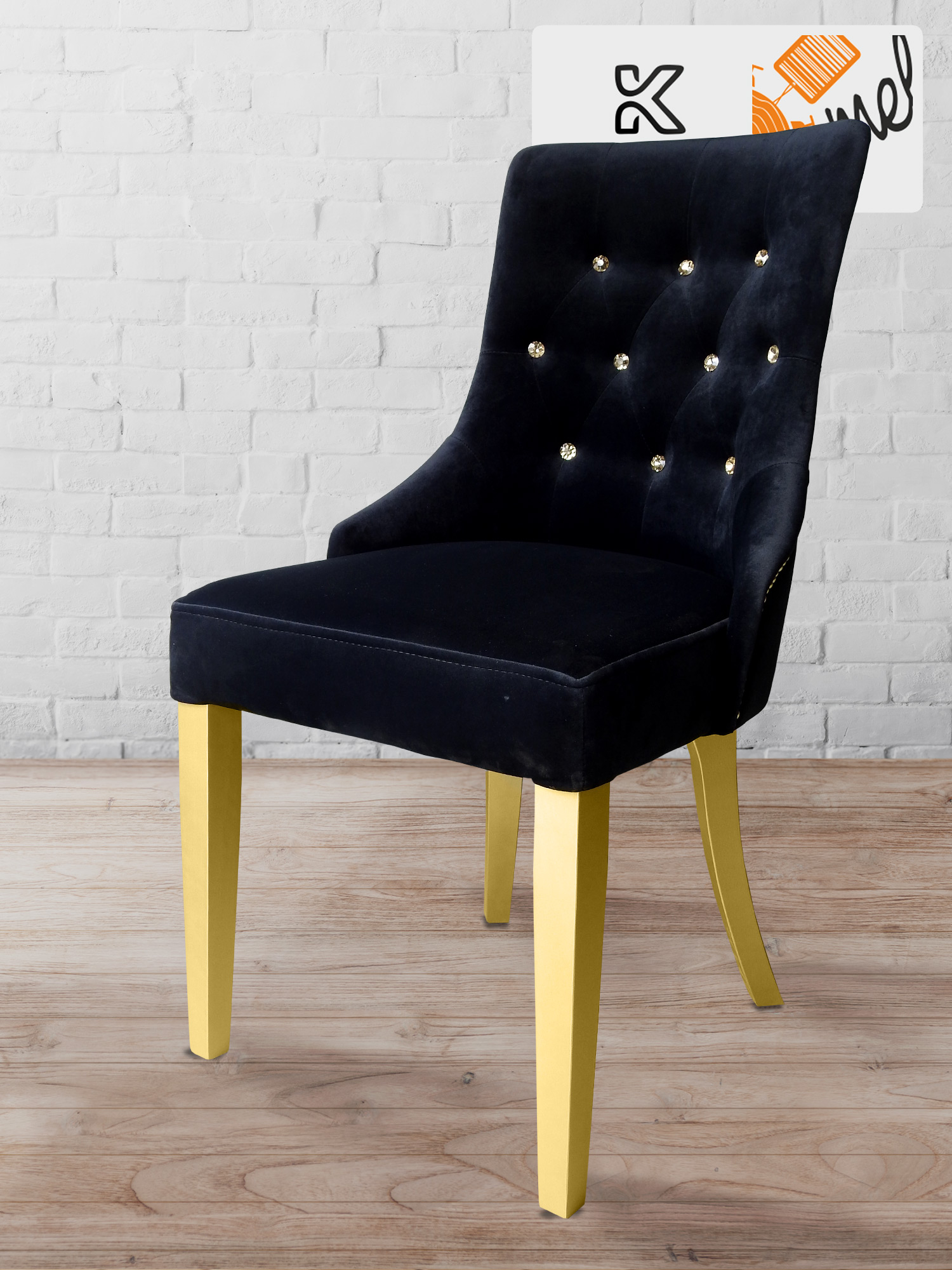 Krzesło Chesterfield Glamour ze złotymi nogami