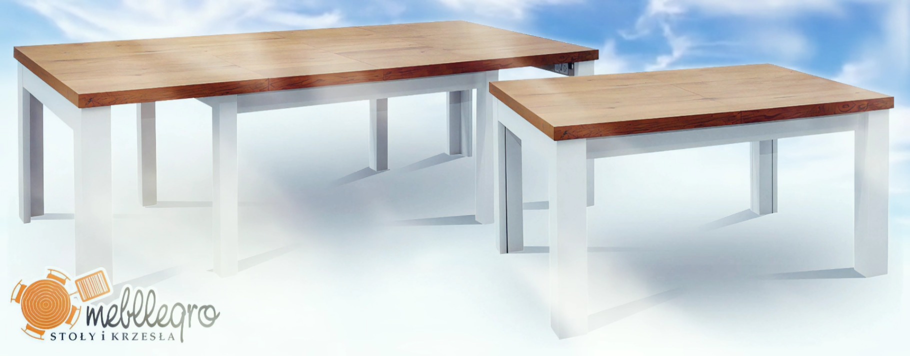 Drewniany stół rozkładany z ośmioma białymi nogami