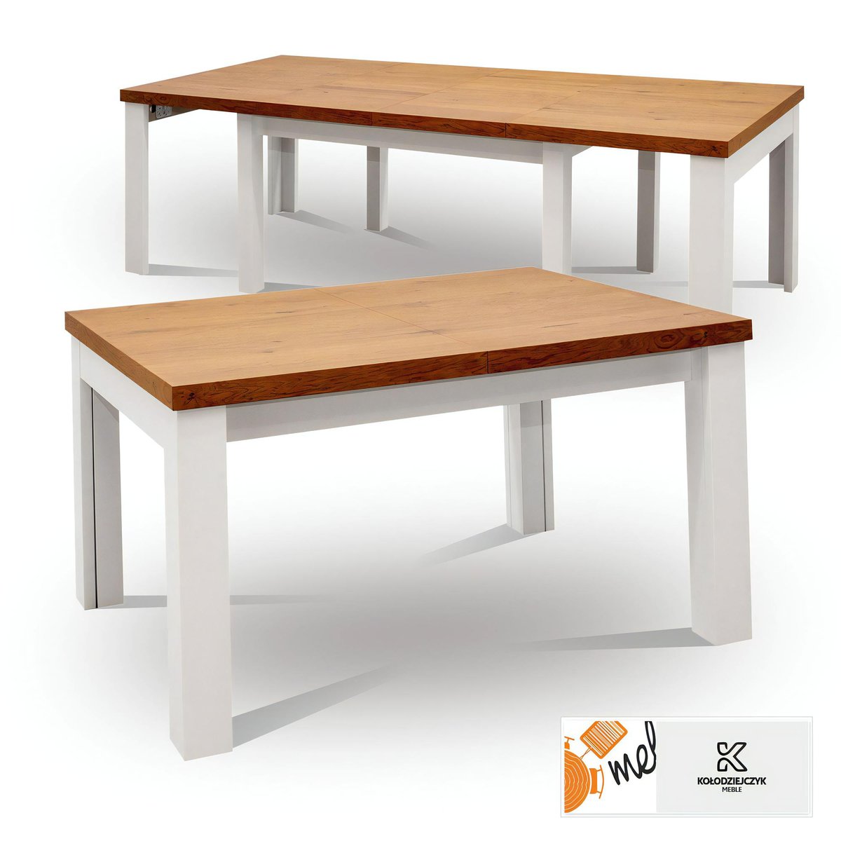 Drewniany stół rozkładany S25 dębowy z białymi nogami