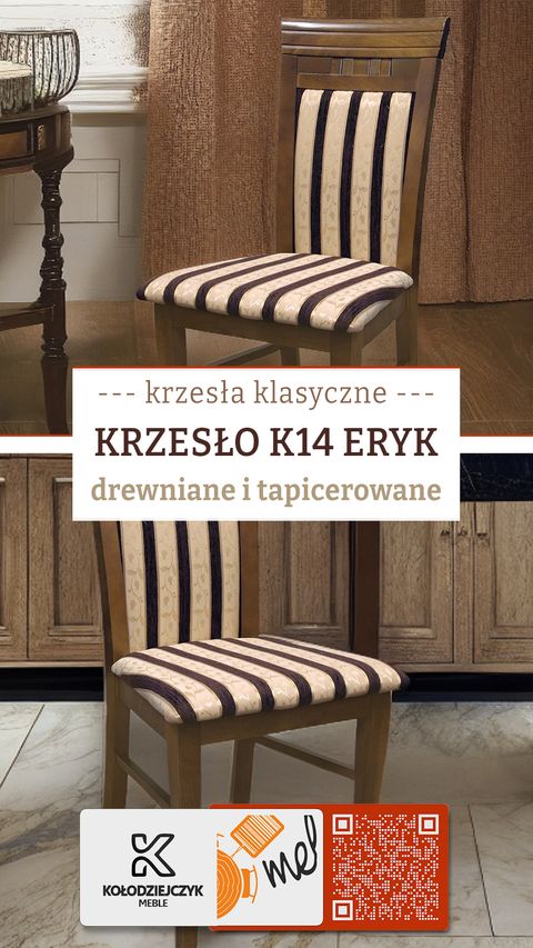 Stylowe krzesło K14 Eryk drewniane i tapicerowane 【sklep@mebllegro】