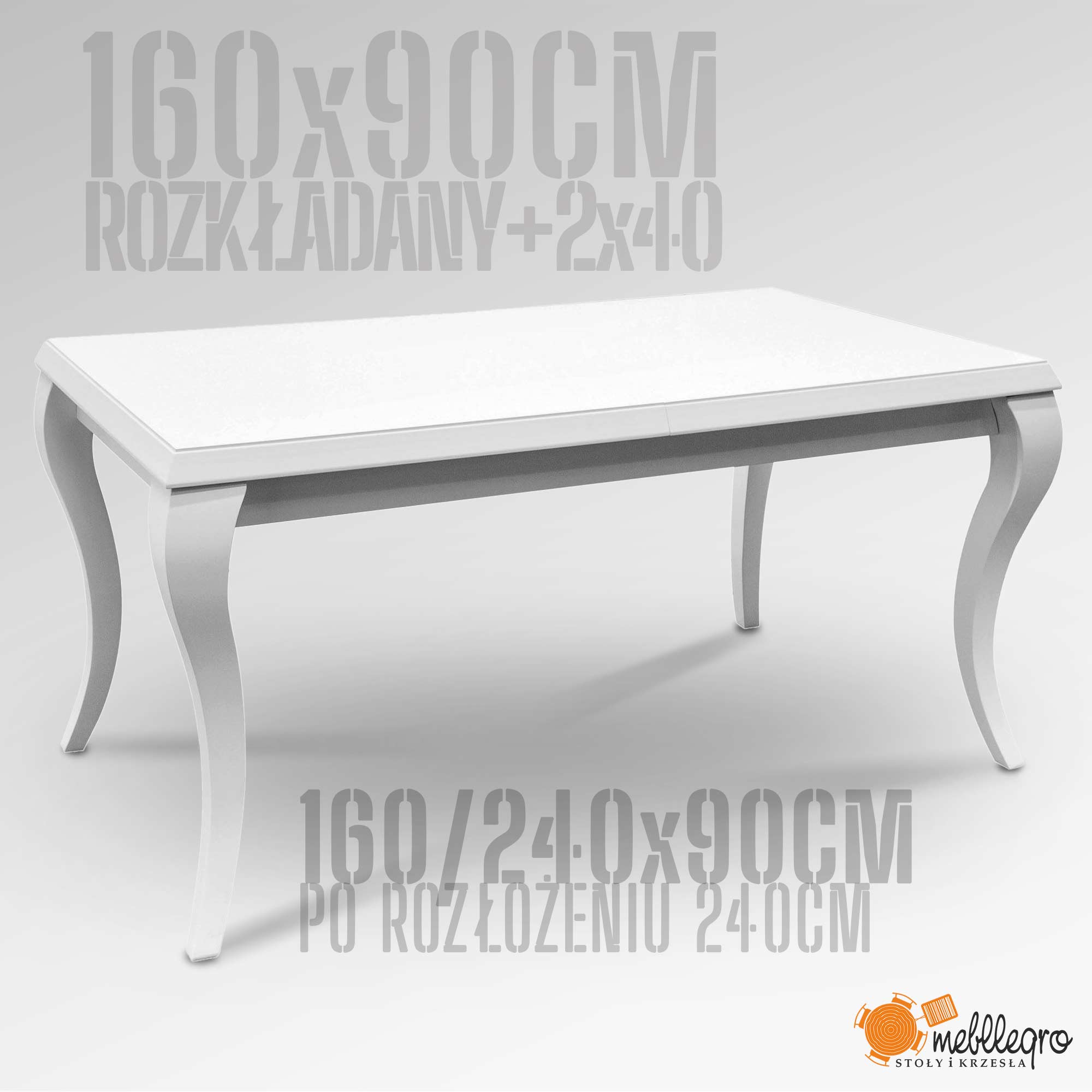 biały stół glamour 160x90 rozkładany do 240 cm
