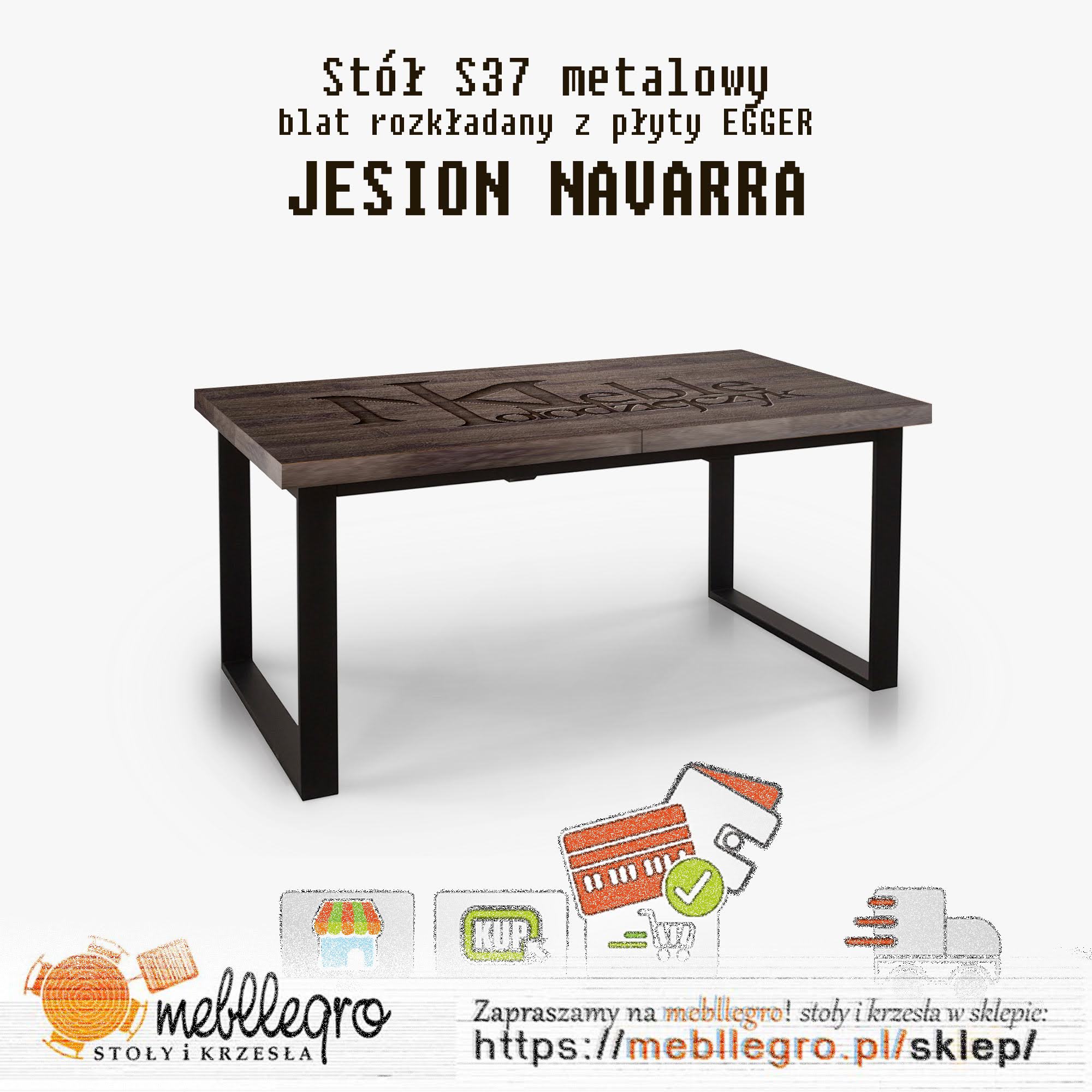 Stół S37 metalowy rozkładany Jesion Navarra