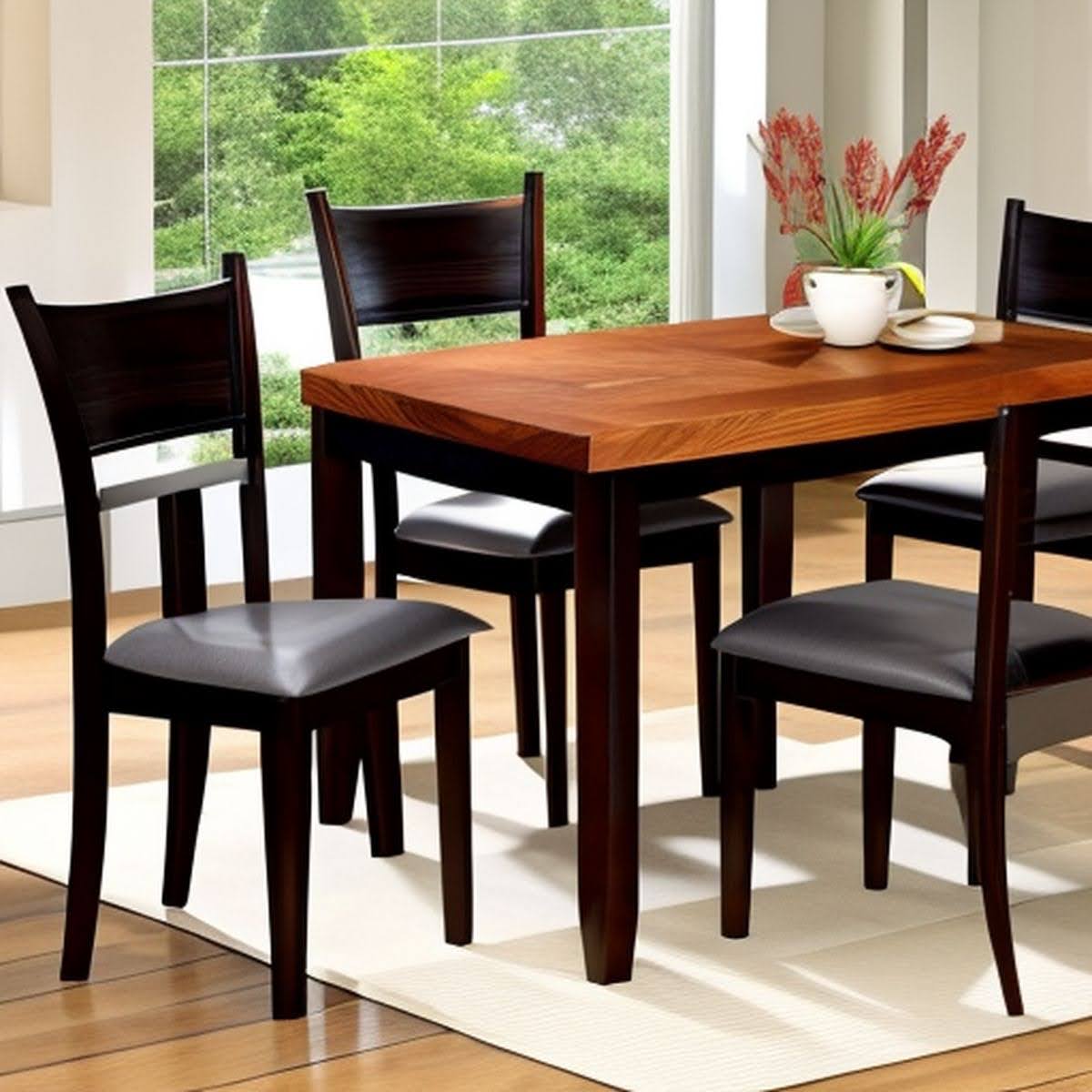 Prostokątny czarno drewniany stół z krzesłami do jadalni