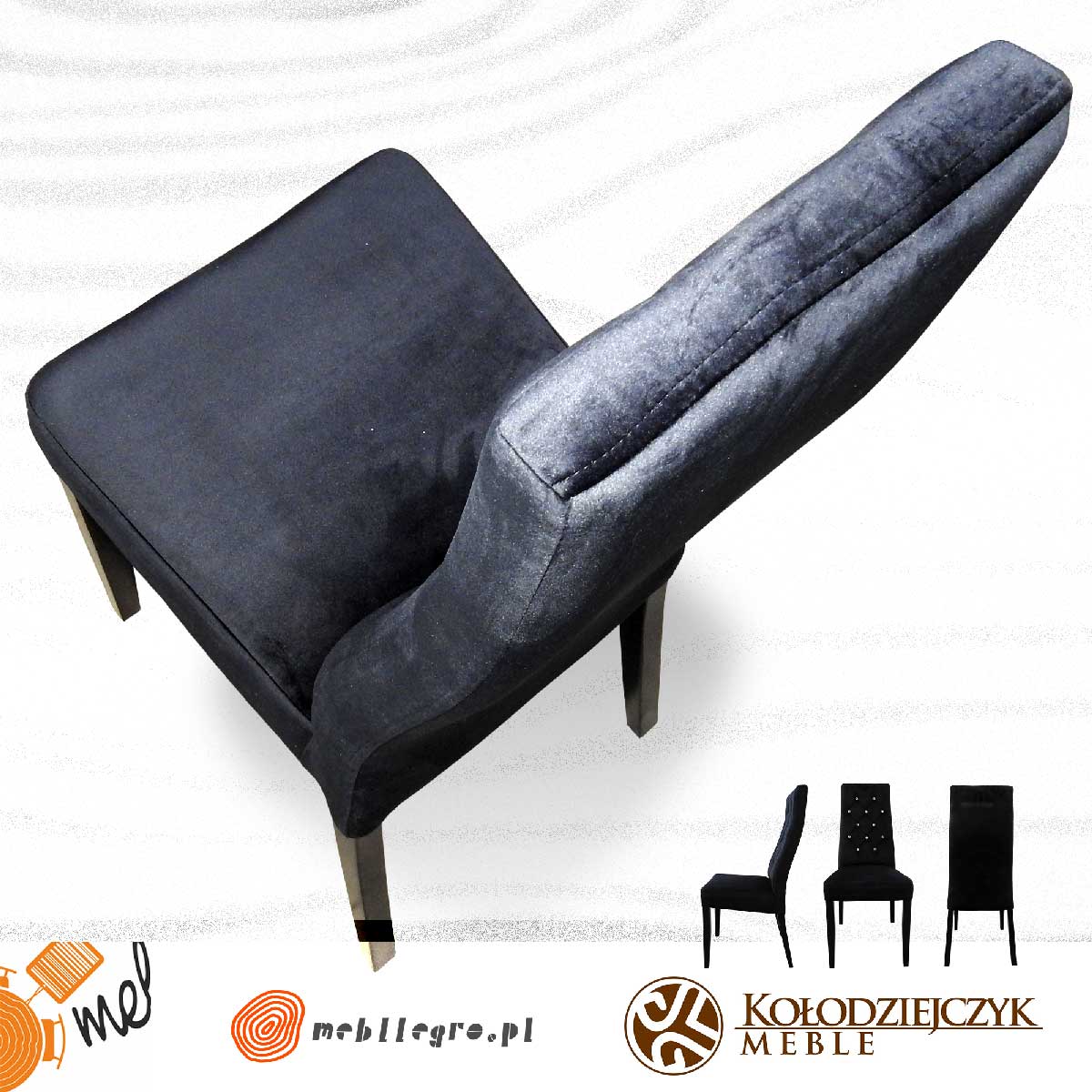 Krzesło do stołu industrialnego, tapicerowane pikowane oparcie, nogi czarne z litego drewna