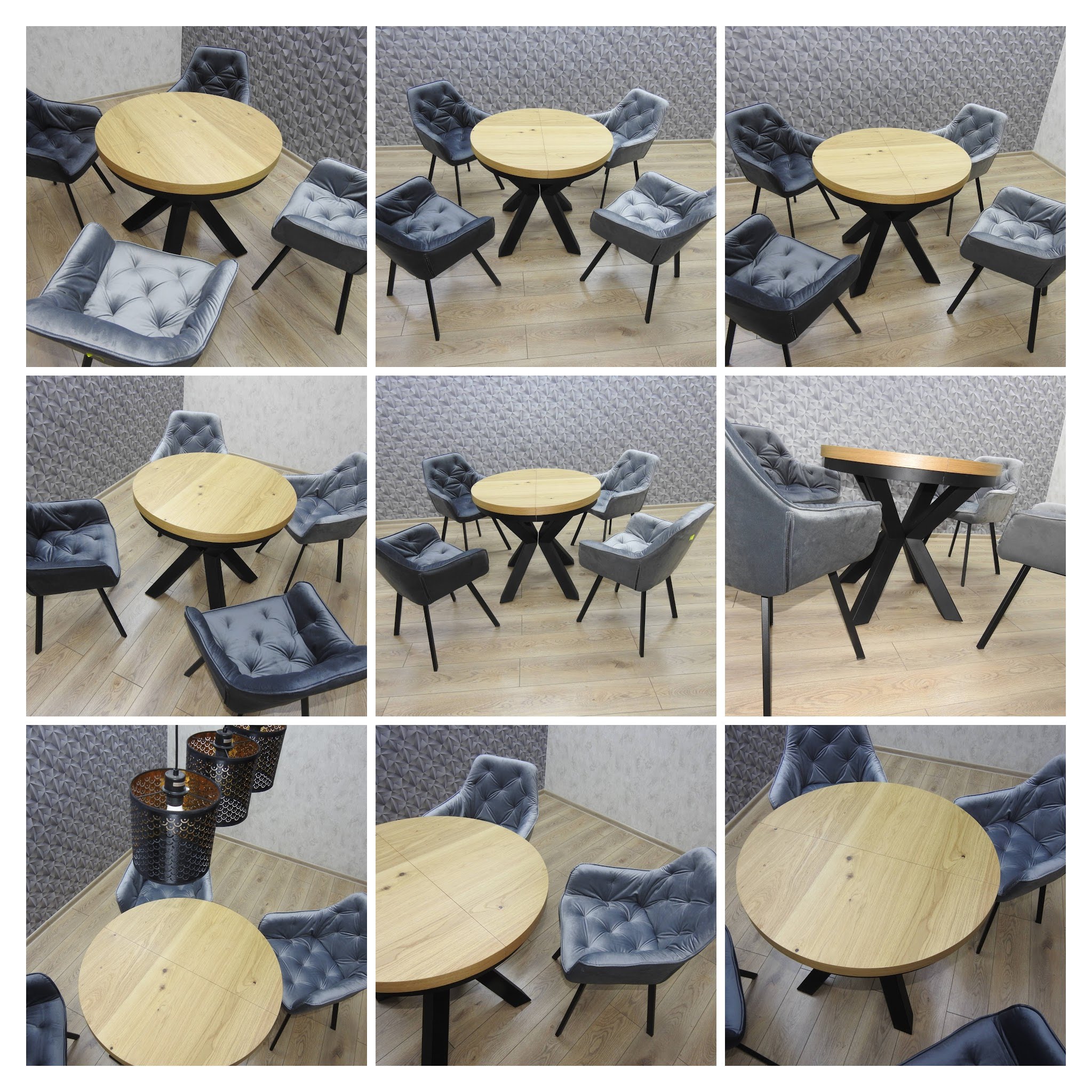 Stół X okrągły dębowy z krzesłami