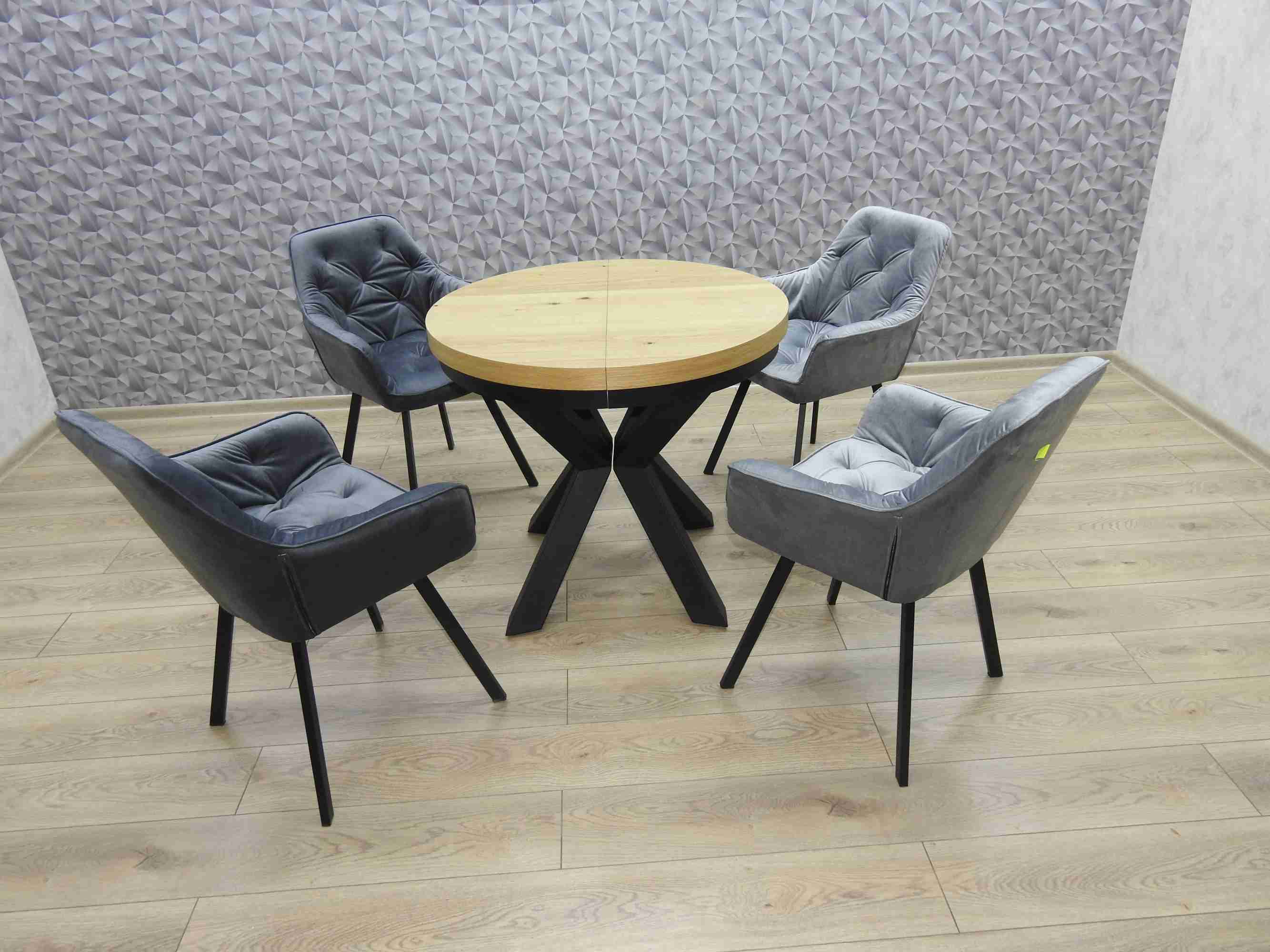 stół okrągły z 4 krzesłami welurowe szare 2 jasne i 2 ciemne zdjęcie 1