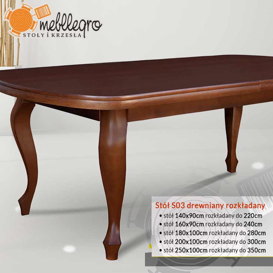 stół s03 wymiary standardowe / stoły drewniane rozkładane