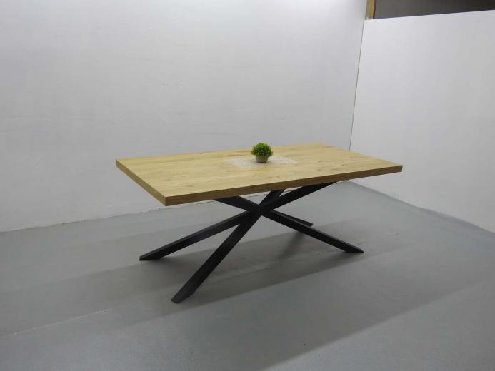 zdjęcia real-photo stół z metalowymi nogami blat okleina naturalna sękata + kaktus