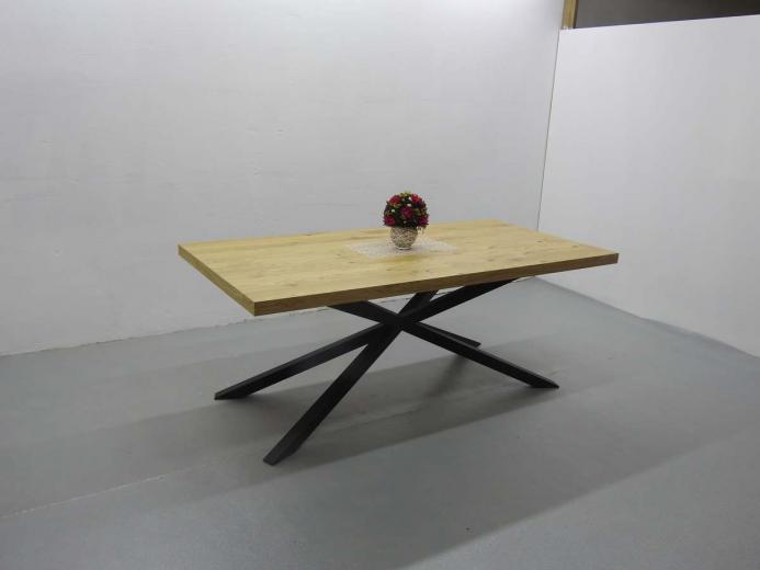 zdjęcia real-photo stół z metalowymi nogami blat okleina naturalna sękata + bukiet