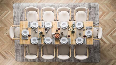 stół kwadratowy rozkładany z krzesłami fotelowymi dla 10 osób do jadalni z salonem