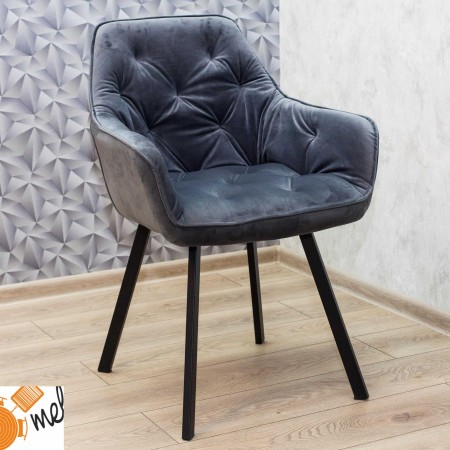 Krzesło fotelowe metalowe nogi welur szare
