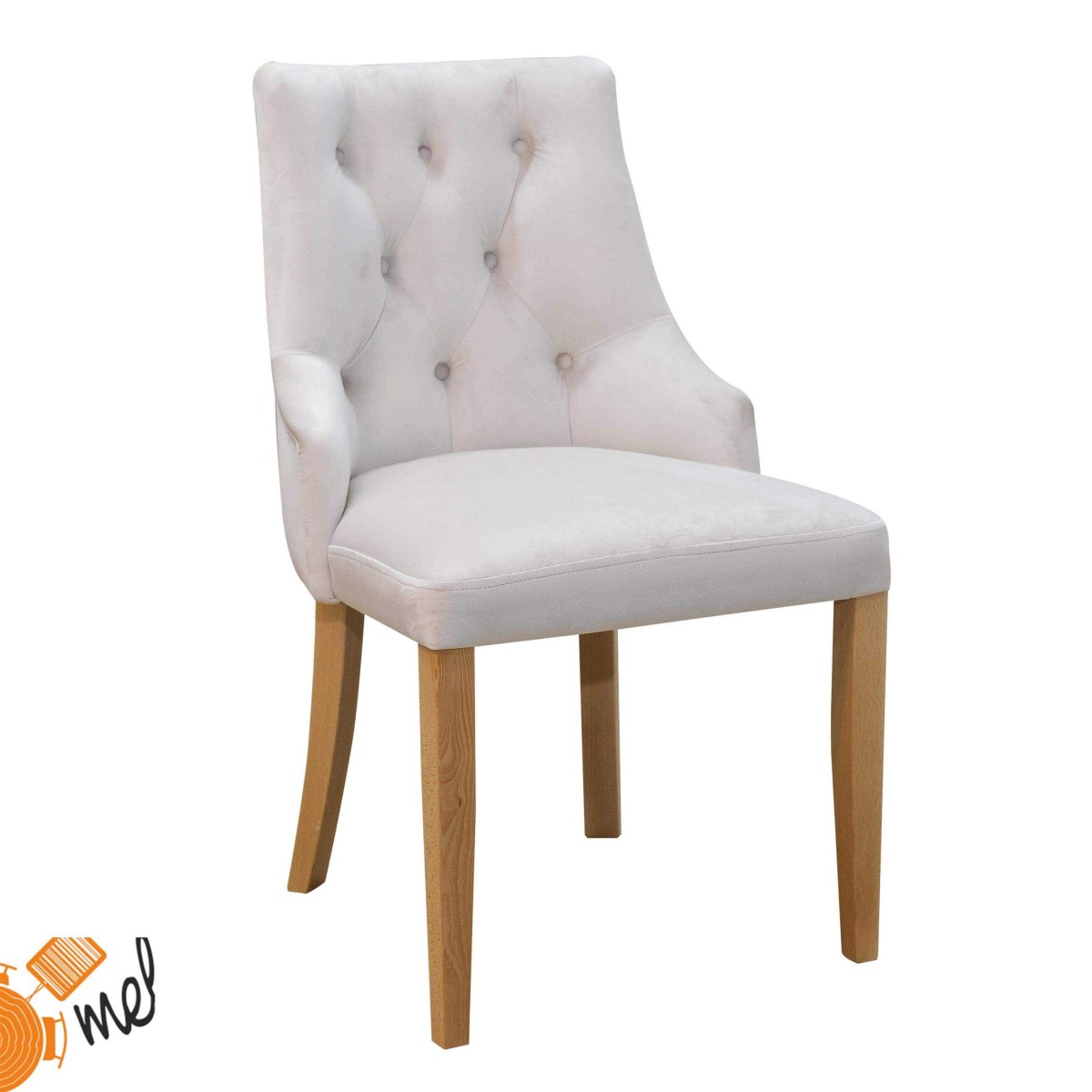 Krzesło tapicerowane K176 białe pikowane naturalne drewno