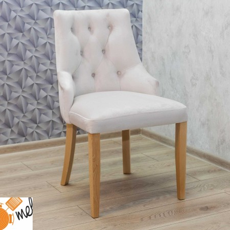 Krzesło tapicerowane białe pikowane naturalne drewno