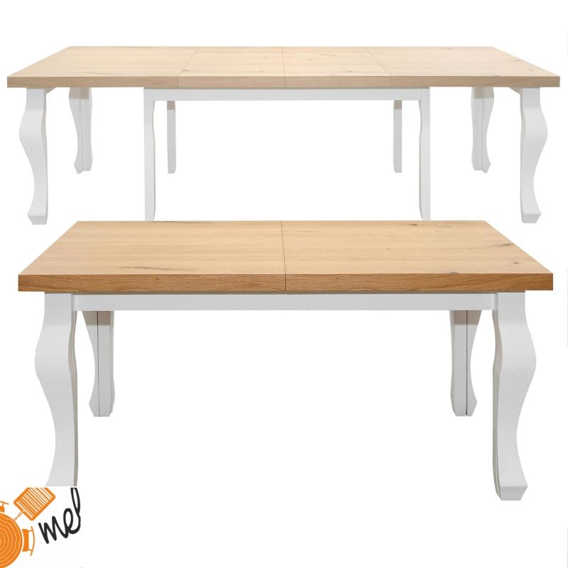 Duży stół 160x90 drewniany rozkładany do 360x90 na białych nogach Ludwik