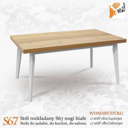Dębowy stół rozkładany S67 drewniany z białymi nogami