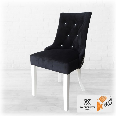 Czarno-Białe Krzesło K107 Chesterfield z Pepitką