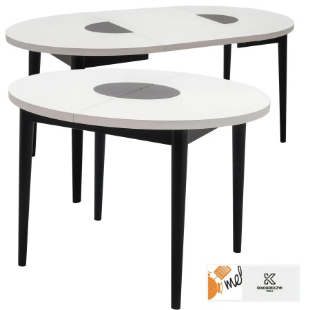 Okrągły stół S41 biało czarny rozkładany