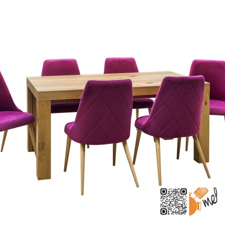 Dębowy stół 8 nóg z krzesłami tapicerowanymi różowy welur