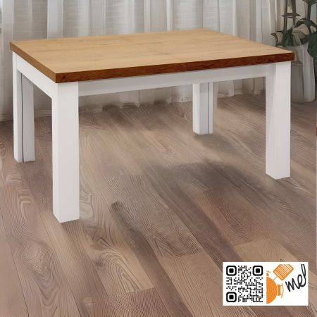 Drewniany stół rozkładany z ośmioma białymi nogami