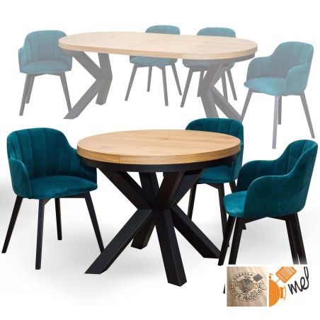 Wygodne krzesła i funkcjonalny okrągły stół loft rozkładany