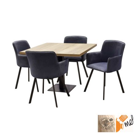 Kwadratowy stolik na 1 nodze Z41 i krzesła fotelowe