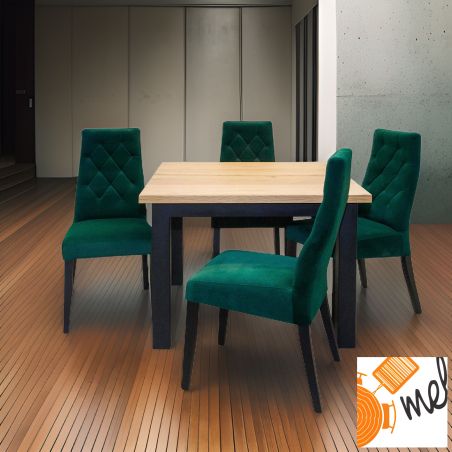Stół kwadratowy z krzesłami dębowy zielony czarne nogi