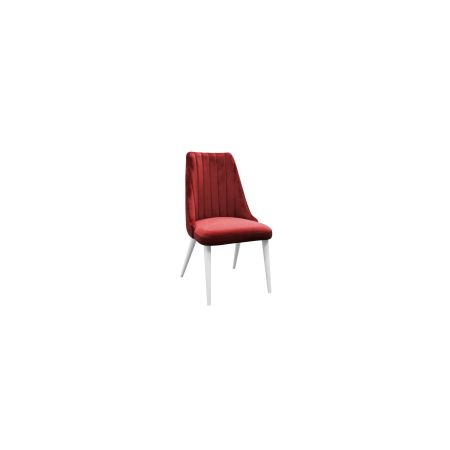 Krzesło tapicerowane czerwone K152 białe nogi, pionowe przeszycia tapicerki na oparciu