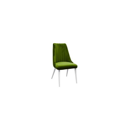 Krzesło tapicerowane zielone K152 białe nogi, pionowe przeszycia tapicerki na oparciu