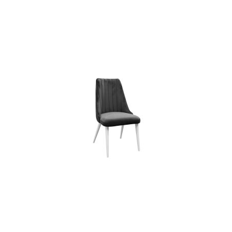 Krzesło tapicerowane szare K152 białe nogi, pionowe przeszycia tapicerki na oparciu