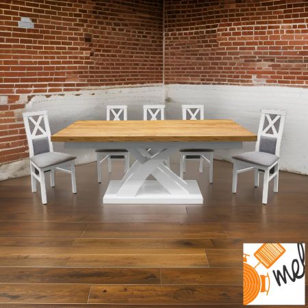Designerski stół X z krzesłami tapicerowanymi