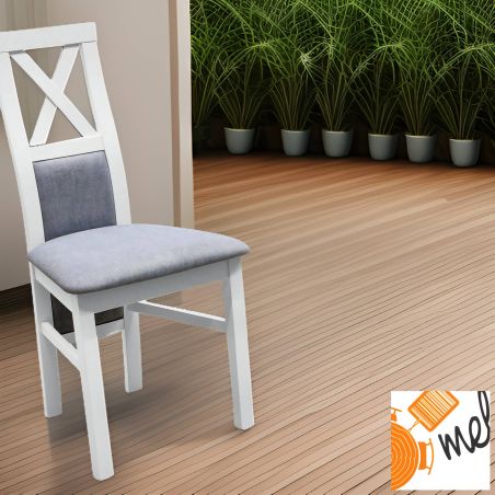 Drewniane krzesło z tapicerowanym siedziskiem