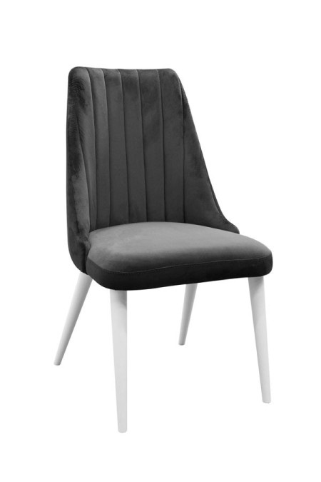 Krzesło tapicerowane szare K152 białe nogi, pionowe przeszycia tapicerki na oparciu