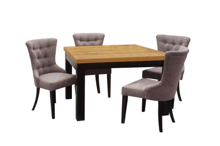 Kwadratowy stół 100x100cm rozkładany z 4 krzesłami na czarnych nogach