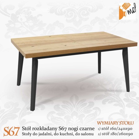 Dębowy stół rozkładany S67 drewniany z czarnymi nogami
