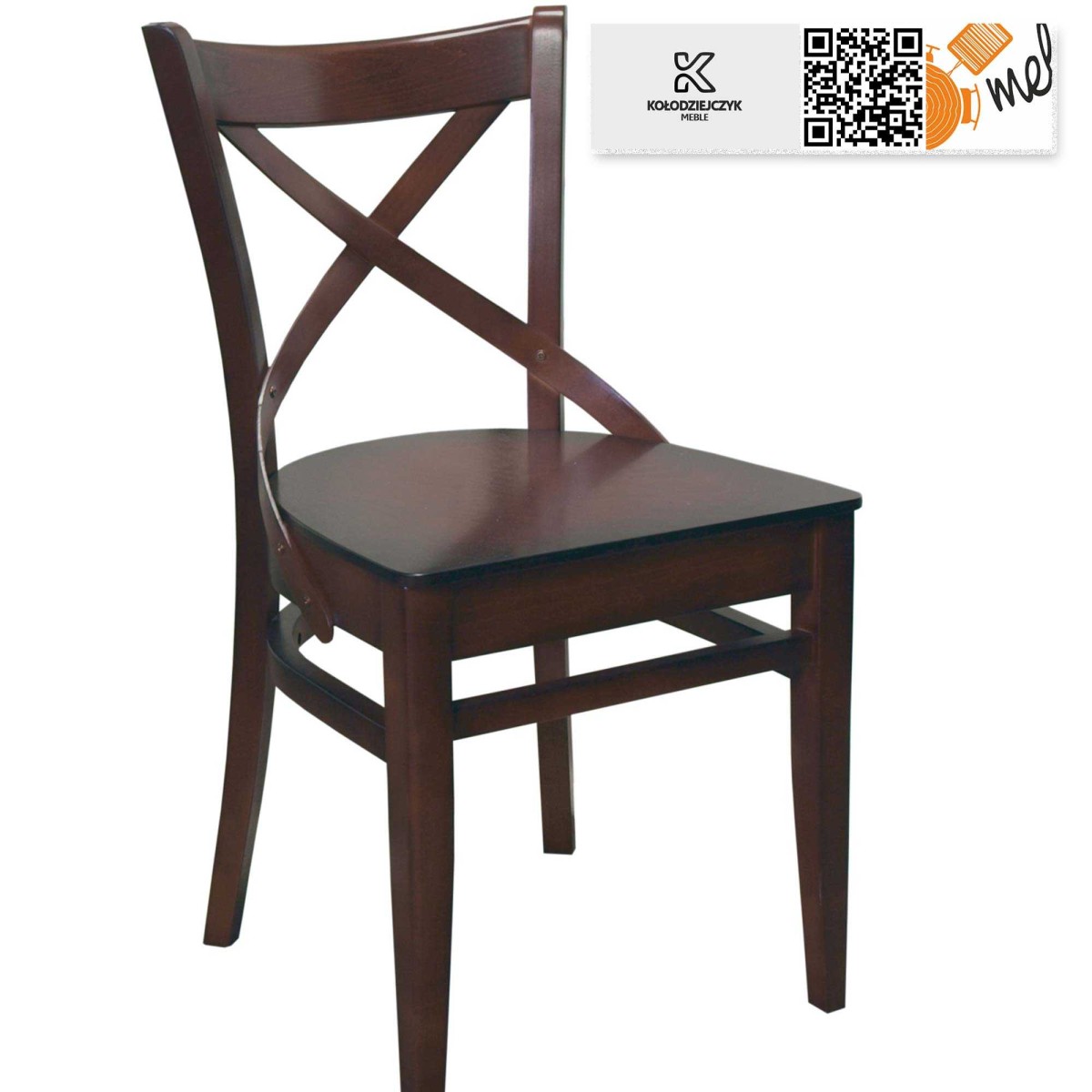 Drewniane krzesło K08 z oparciem X styl lat 50-tych