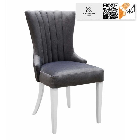 Szare krzesło tapicerowane K106 na białych nogach drewnianych