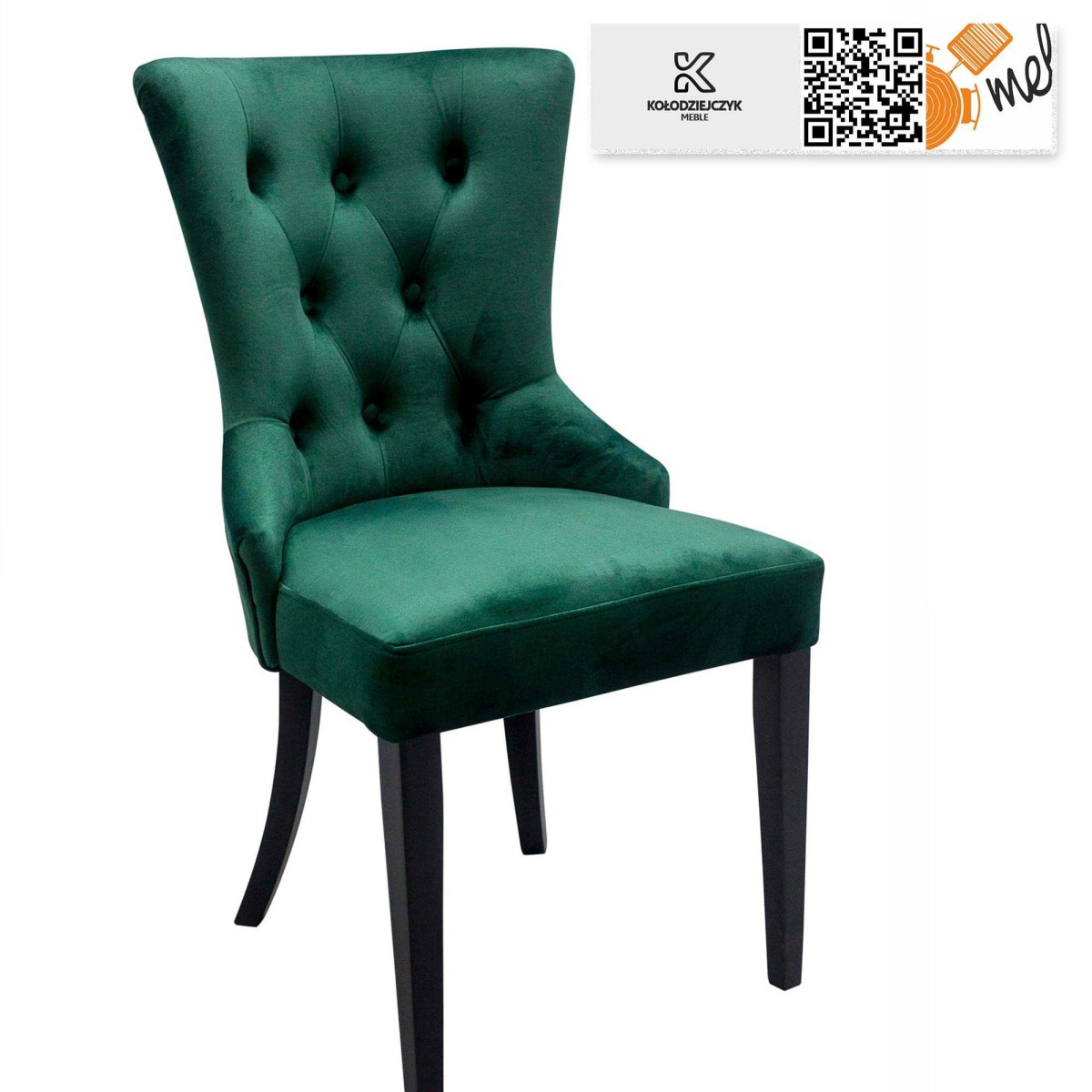 Eleganckie Krzesło K107 Chesterfield Zielony Welur