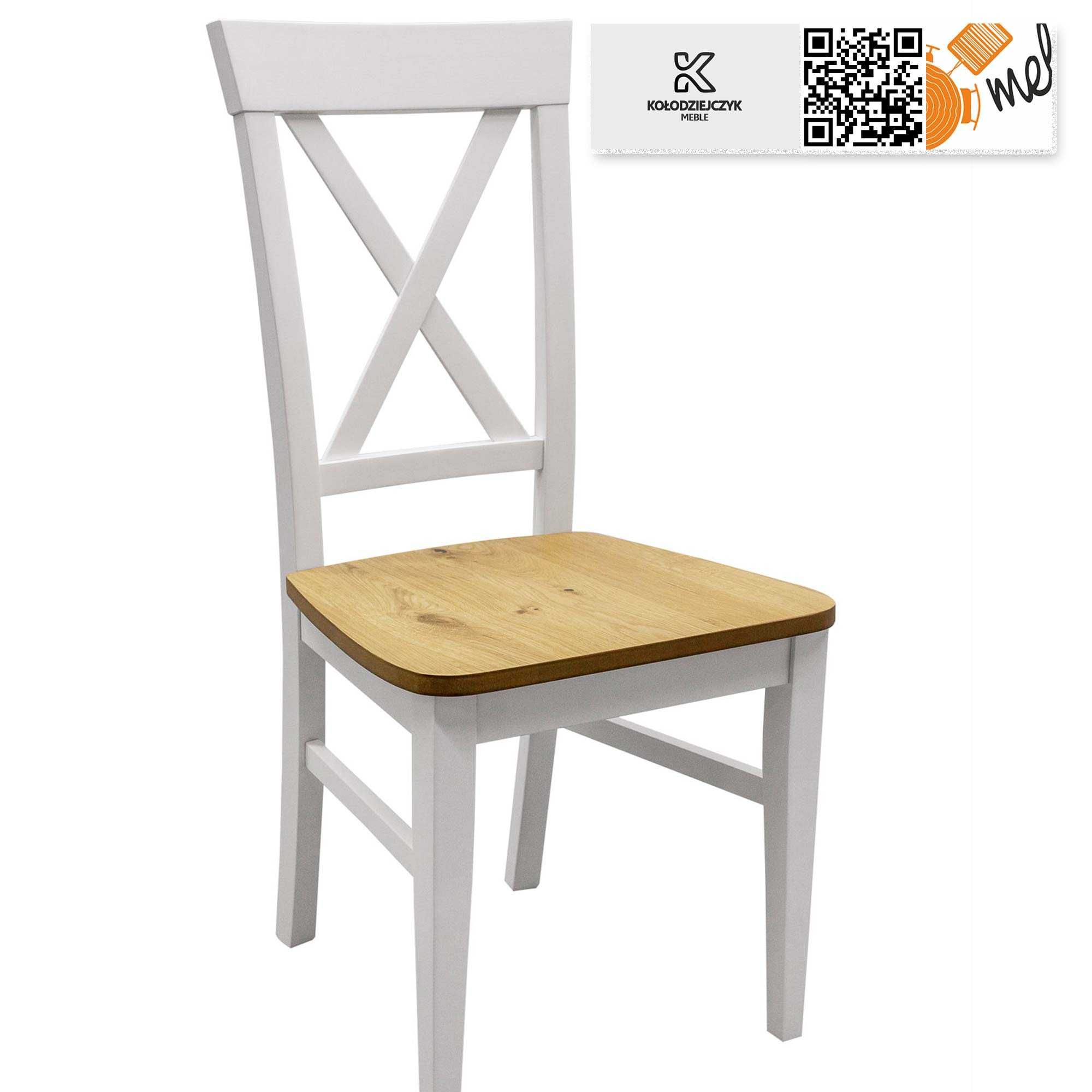Białe krzesło K140 z krzyżowym oparciem “X” drewniane