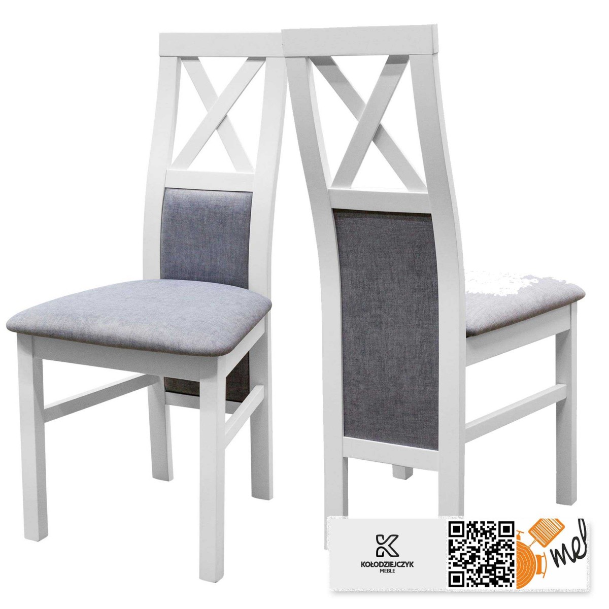 Krzesło białe K148 drewniane wysokie oparcie X przód i tył
