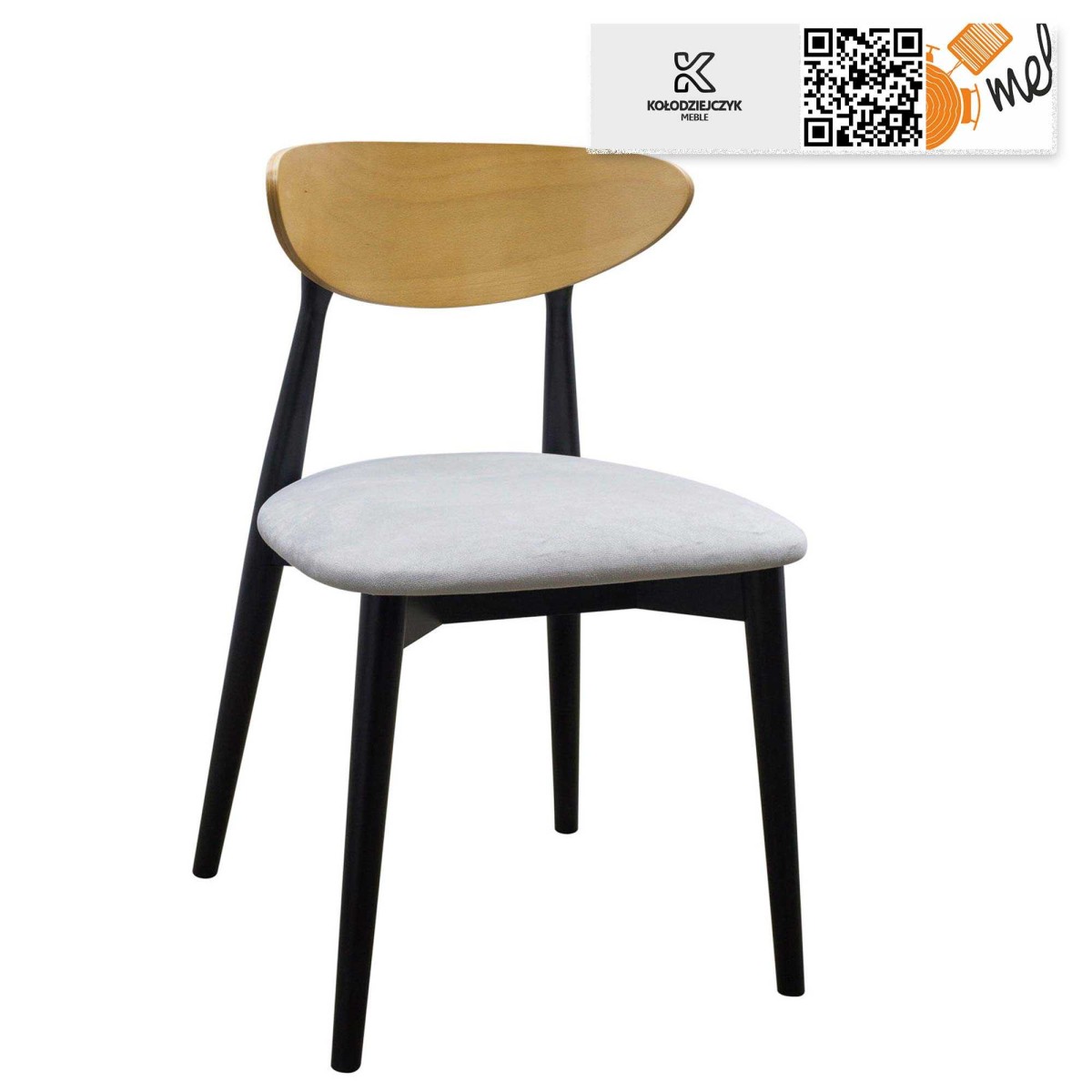 Wyjątkowe czarne krzesło K156 tapicerowane, idealne do kuchni, jadalni lub salonu w stylu skandynawskim.