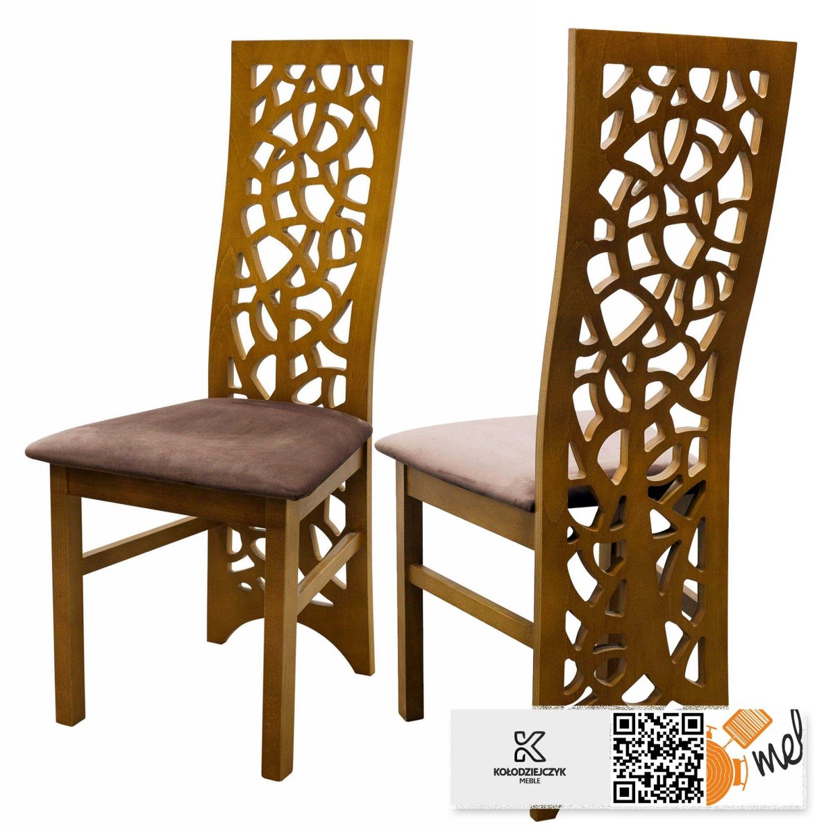 Krzesło drewniane K158 Drzewo wysokie oparcie przód i tył