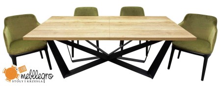 Stół rozkładany industrialny i krzesła tapicerowane z podłokietnikami