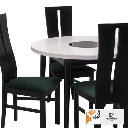 Okrągły Stół i Krzesła Z38 Biały z Czarnymi Nogami