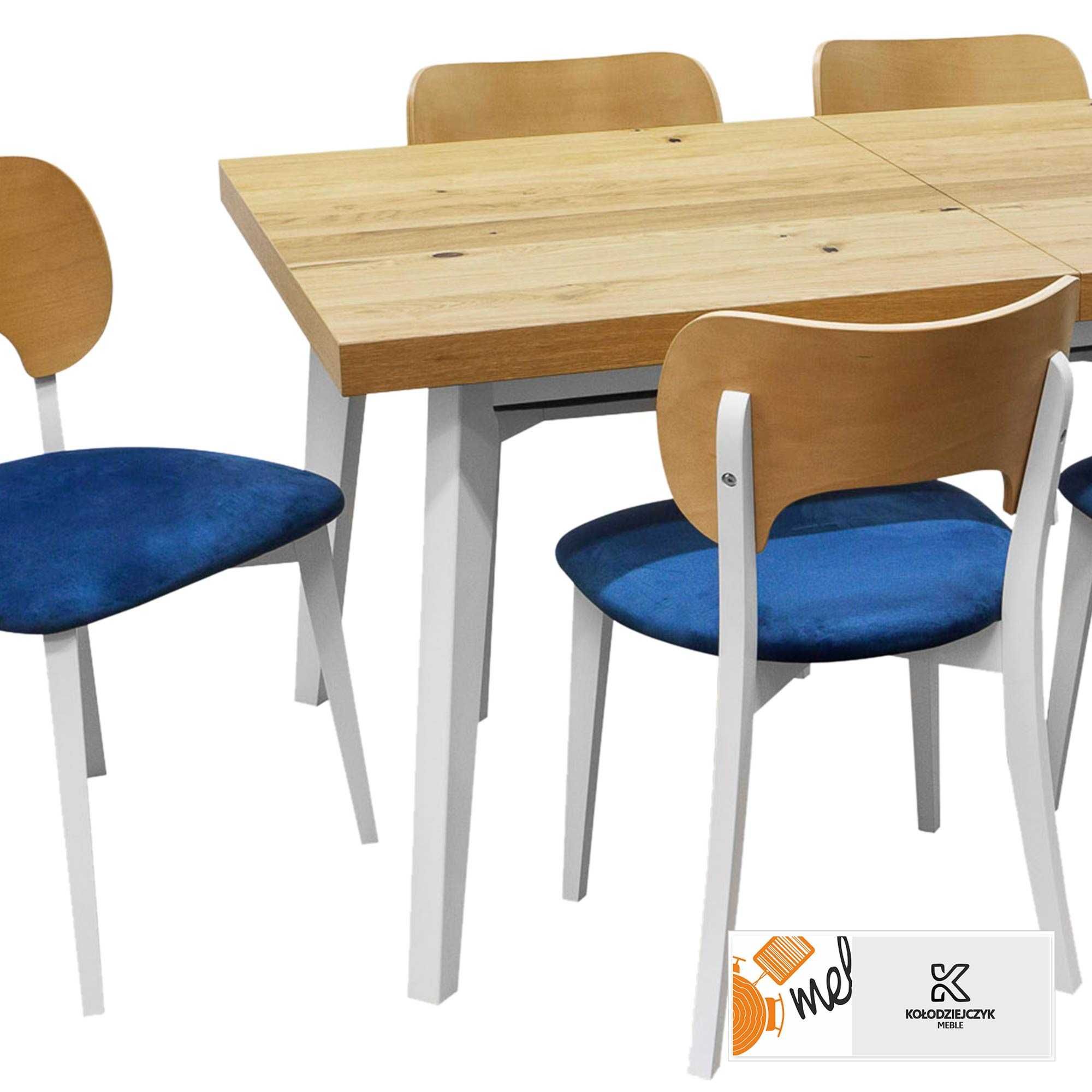 Stół prostokątny rozkładany Z46 z krzesłami białe nogi