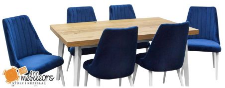Stół na białych nogach Z48 drewniane krzesła fotelowe