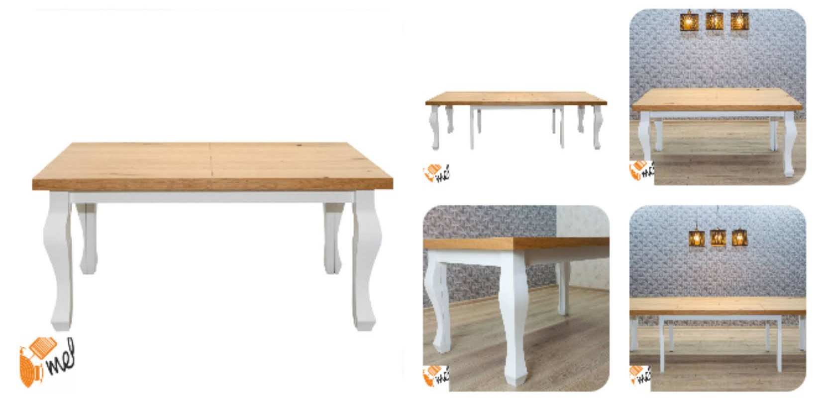 Stół drewniano biały rozkładany 8 nóg